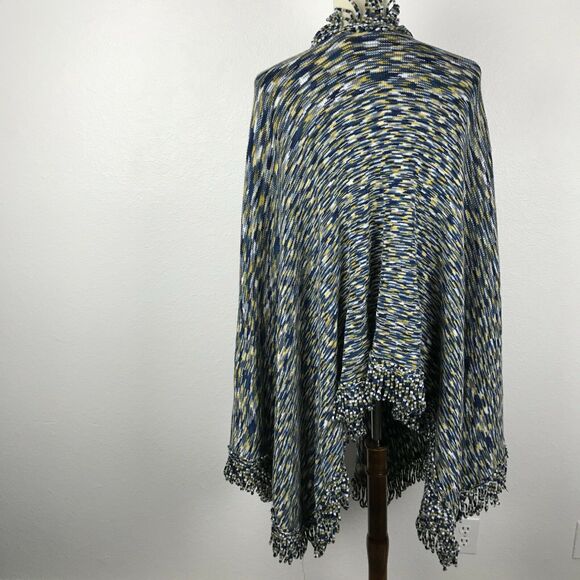 Anthropologie Moth Stripe Fringe Poncho Cardigan Sweater - Picture 4 of 7